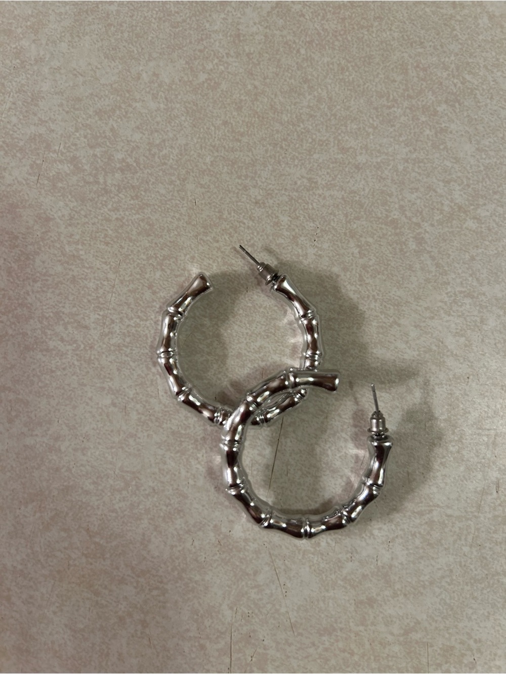 Silver Bamboo Hoop Earrings - Women Jewelry